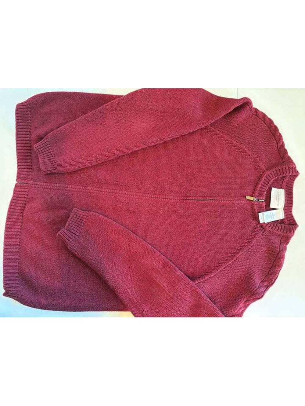 Liz Claiborne Lizsport Cotton Full Zip Cable Knit Sweater - Medium